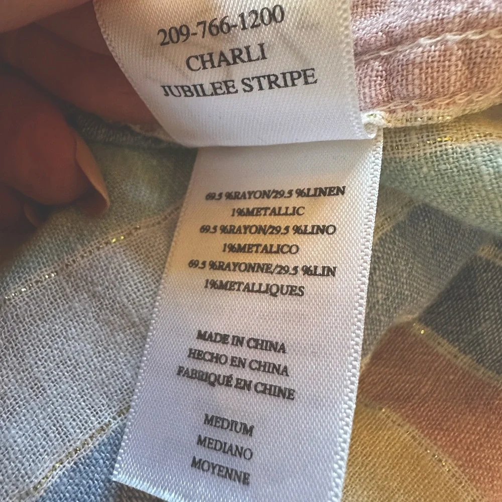 Rails “Charli” multi pastel striped long sleeve blouse rayon linen Size M - Picture 8 of 8